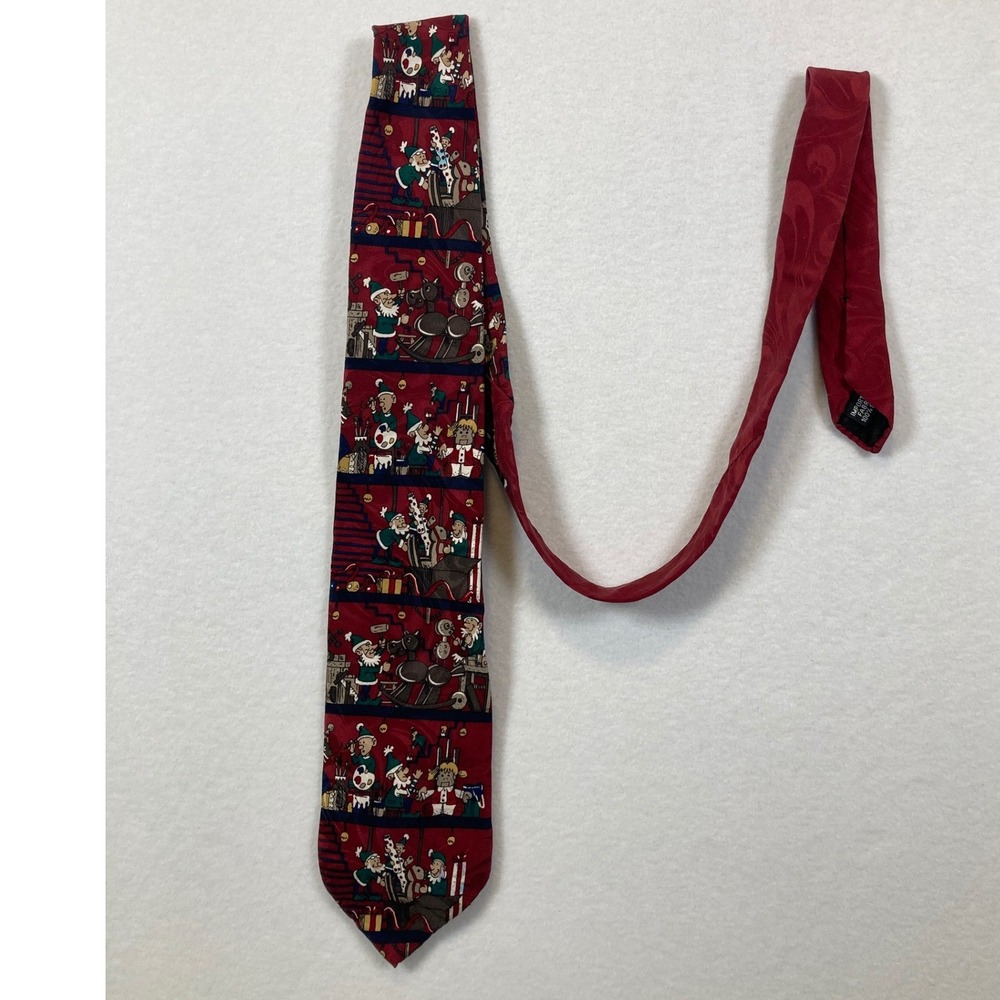 Stuart Hughes‎ Christmas Necktie Mens One Size Red Silk Elves Workshop Novelty